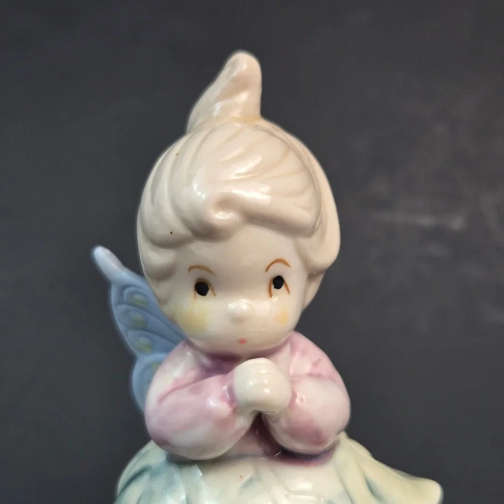 Vintage Porcelain Fairy Hinged Trinket Box Pastel Angel Figurine Gold Tone Clasp